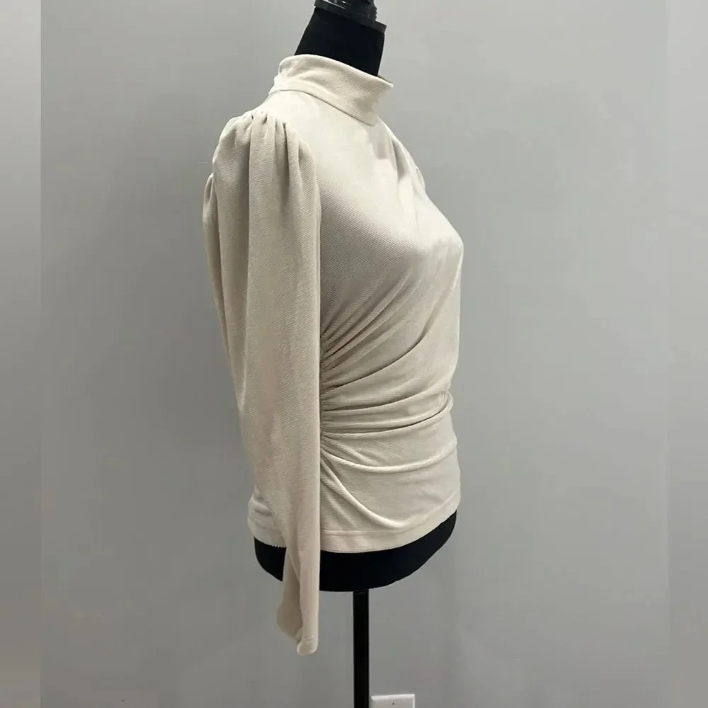 A.C.L Ivory Rice Joss Mock Neck Long Sleeve Velvet Top size 8 - Picture 4 of 11